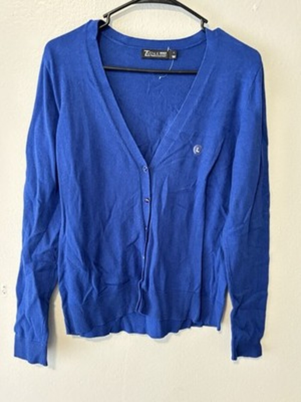 7th Avenue Design Studio New York & Company Blue Ribbed Button Cardigan Sweater…